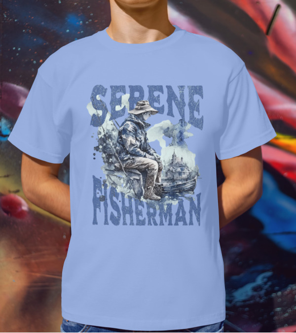 Serene Fisherman In Tranquil Lakeside Town With Boat And Reflection T-Shirt