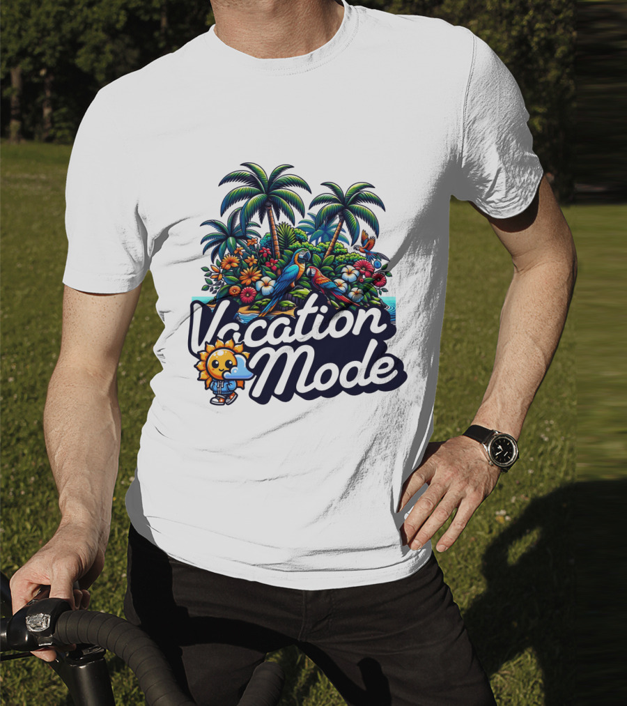 Vacation Mode Tropical Paradise Parrots And Palms T-Shirt