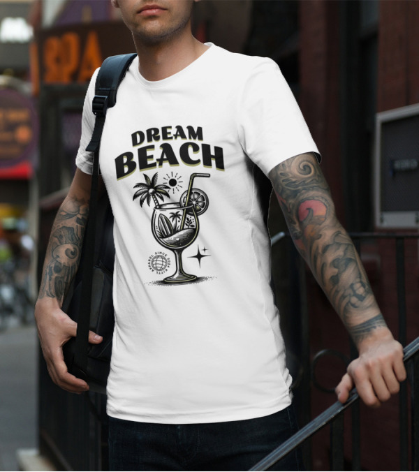 Dream Beach Travel Since 1981 Tropical Cocktail Palm Trees Sun And Moon T-Shirt