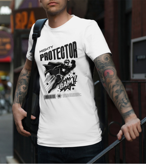Mighty Protector BAAM Retro Comic Style Superhero T-Shirt