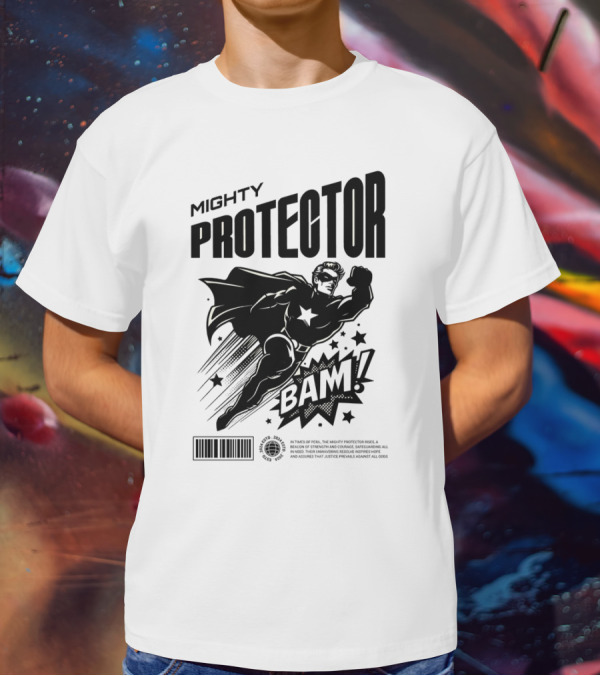 Mighty Protector BAAM Retro Comic Style Superhero T-Shirt