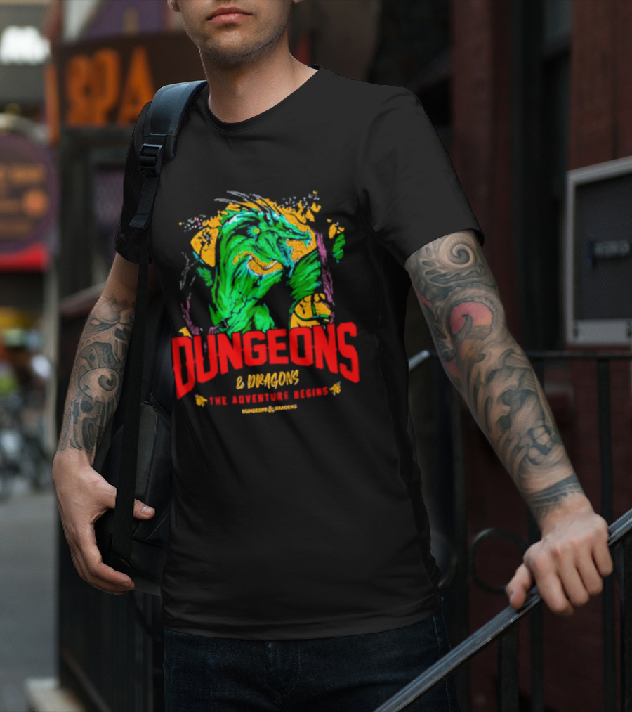 Dungeons And Dragons The Adventure Begins Green Dragon Fantasy T-Shirt