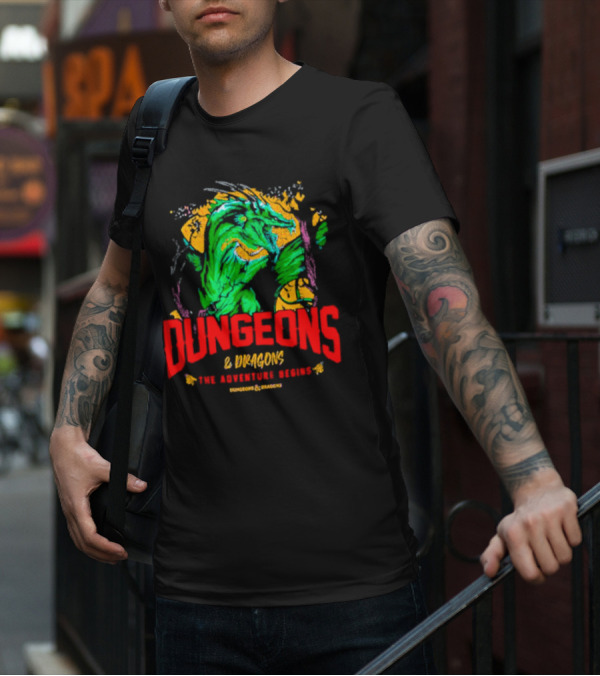 Dungeons And Dragons The Adventure Begins Green Dragon Fantasy T-Shirt