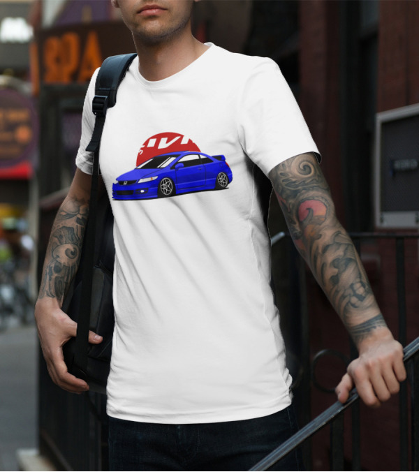 Civic SI JDM Cars Blue Honda With Japanese Characters T-Shirt