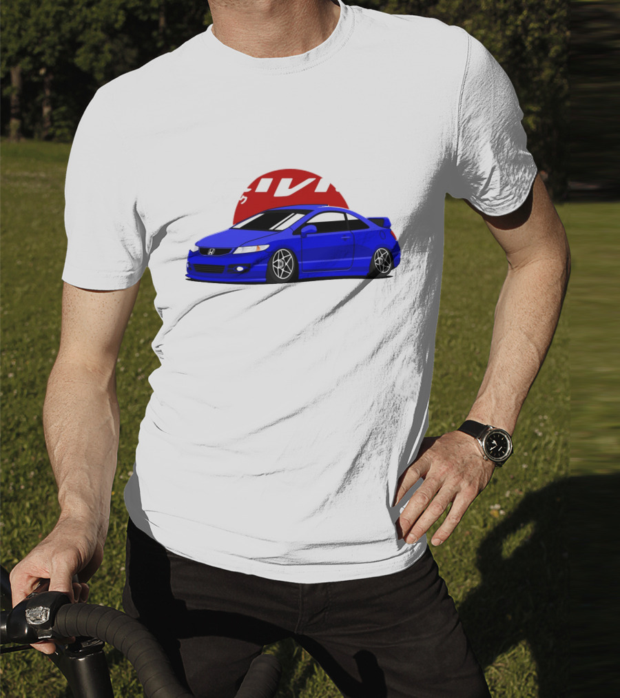 Civic SI JDM Cars Blue Honda With Japanese Characters T-Shirt