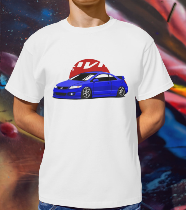 Civic SI JDM Cars Blue Honda With Japanese Characters T-Shirt