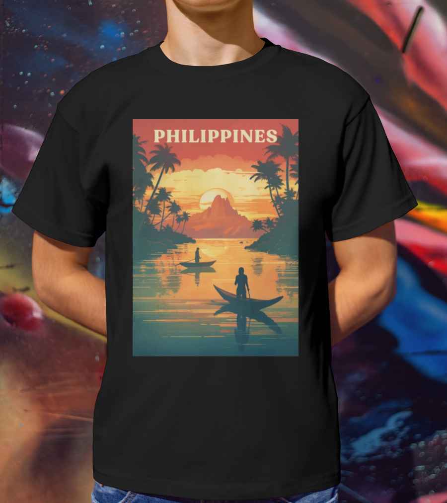 Philippines Sunset Canoe Adventure Tropical Paradise Scene T-Shirt