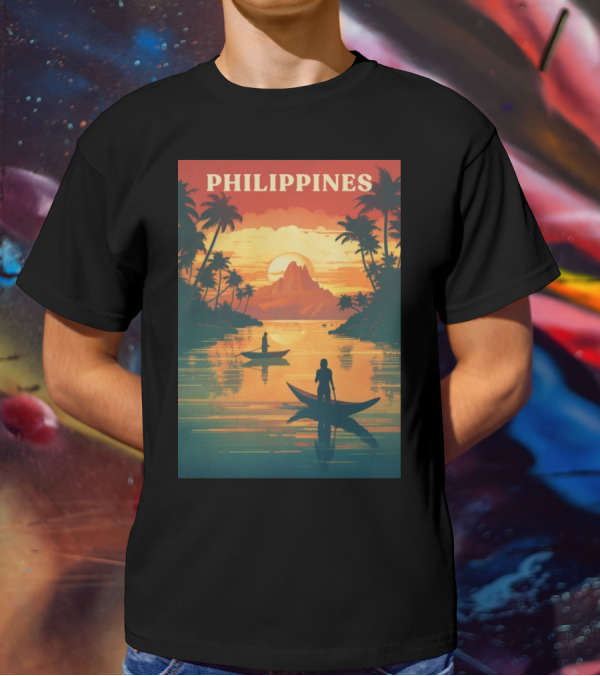 Philippines Sunset Canoe Adventure Tropical Paradise Scene T-Shirt