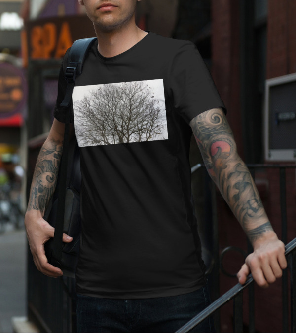 Winters Tracery Bare Tree Branches In Overcast Grey Sky T-Shirt