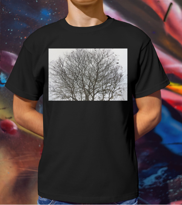 Winters Tracery Bare Tree Branches In Overcast Grey Sky T-Shirt