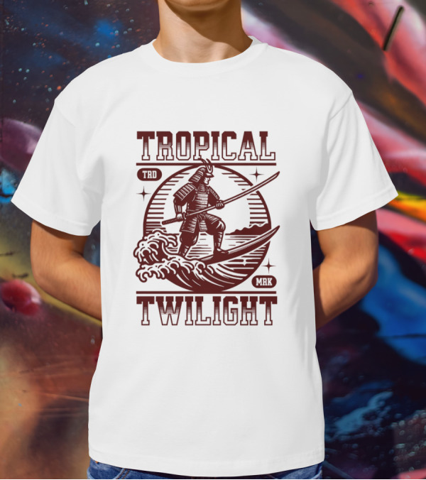 Tropical Twilight Surfing Samurai On Waves In Sunset Scene With TRD MRK T-Shirt