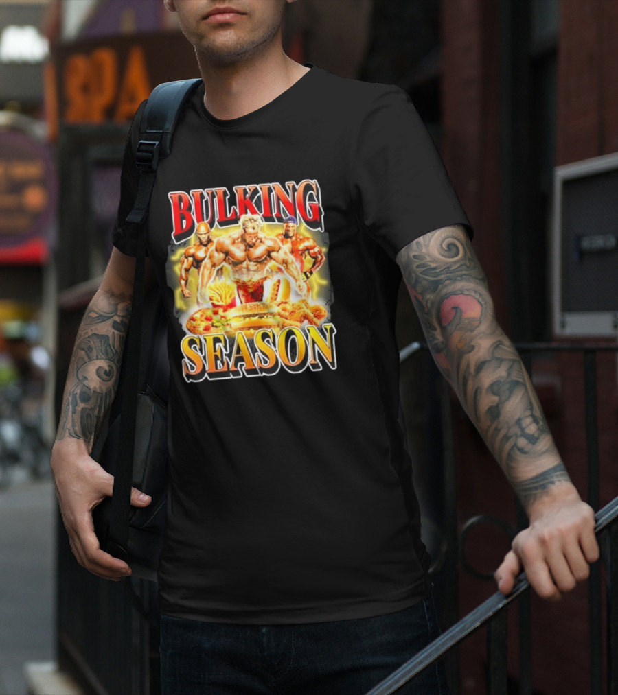 Notsafeforwear Bulking Season Muscular Trio And Feast T-Shirt