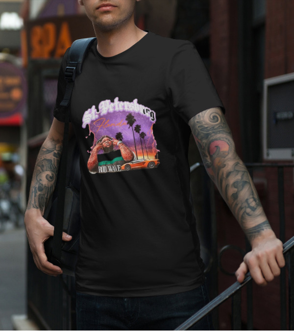 St. Petersburg Florida Rod Wave Purple Sunset Orange Car Palm Trees T-Shirt