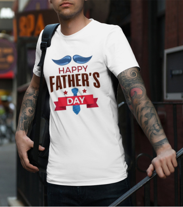 Happy Father's Day Blue Mustache And Tie T-Shirt