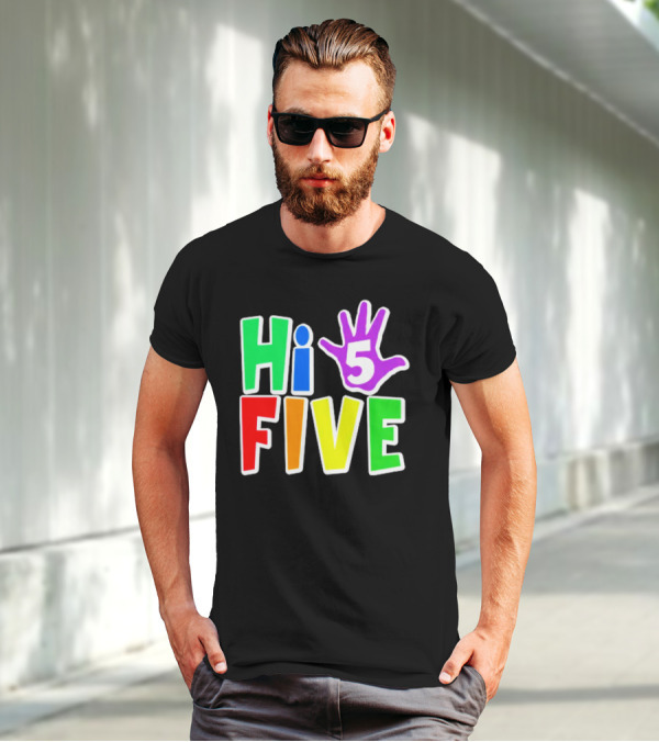 Hi Five Birthday Kids Boys And Girls Colorful Handprint T-Shirt
