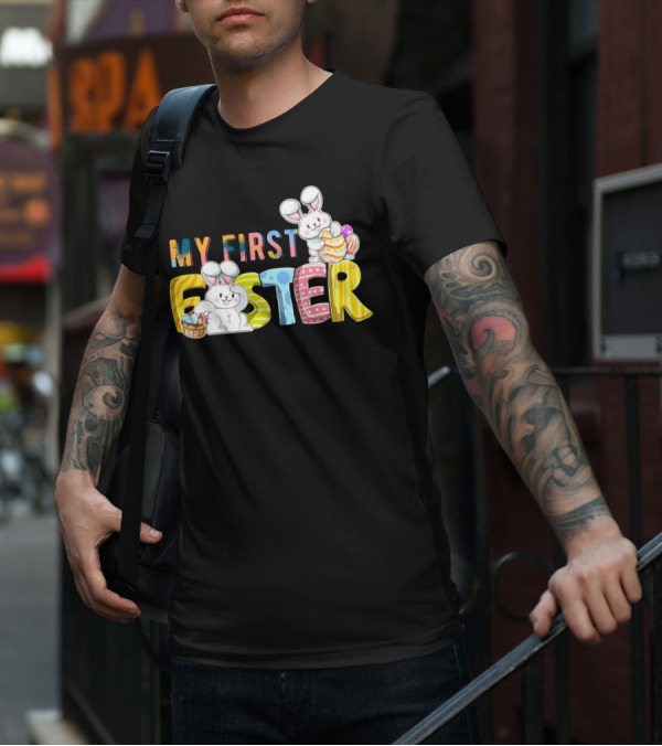 My First Easter Baby Boy Easter Bunny With Colorful Eggs And Bunnies T-Shirt