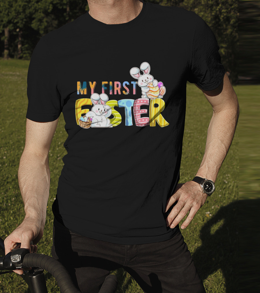 My First Easter Baby Boy Easter Bunny With Colorful Eggs And Bunnies T-Shirt