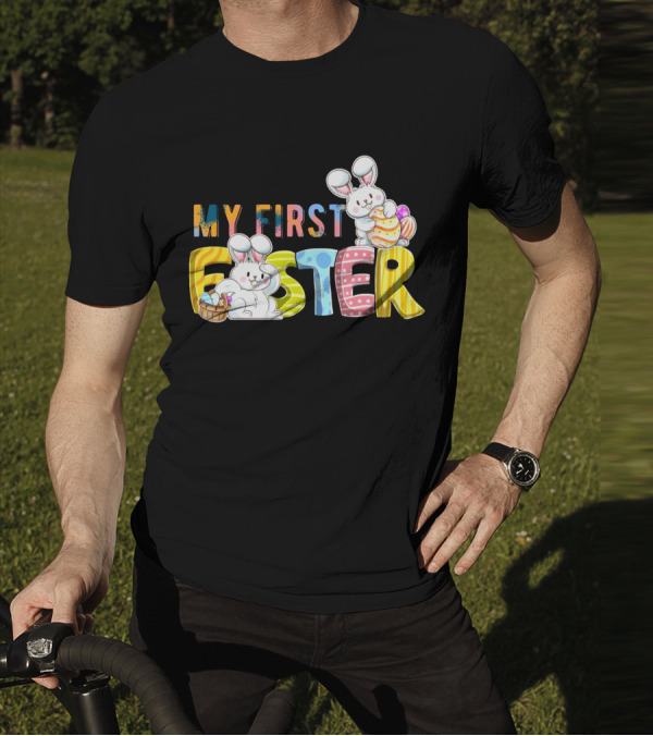 My First Easter Baby Boy Easter Bunny With Colorful Eggs And Bunnies T-Shirt