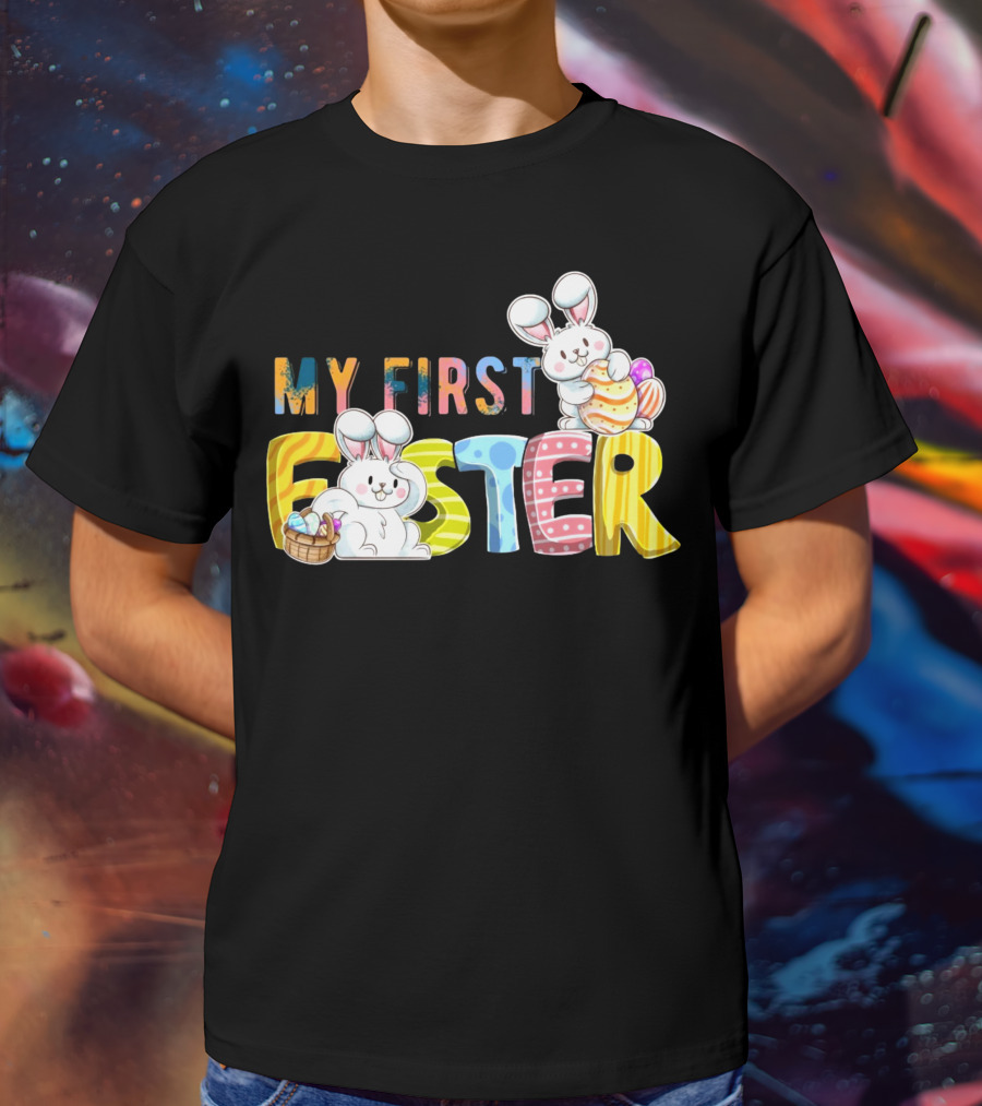 My First Easter Baby Boy Easter Bunny With Colorful Eggs And Bunnies T-Shirt