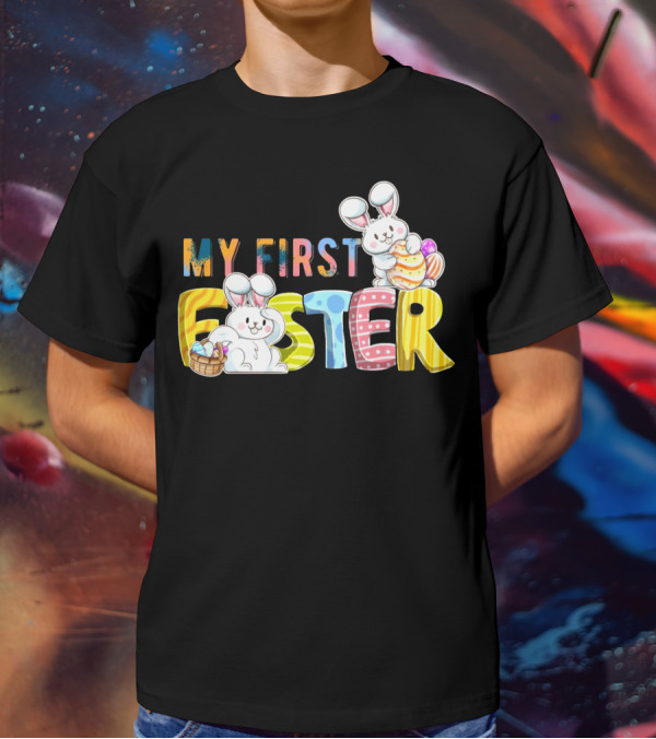 My First Easter Baby Boy Easter Bunny With Colorful Eggs And Bunnies T-Shirt