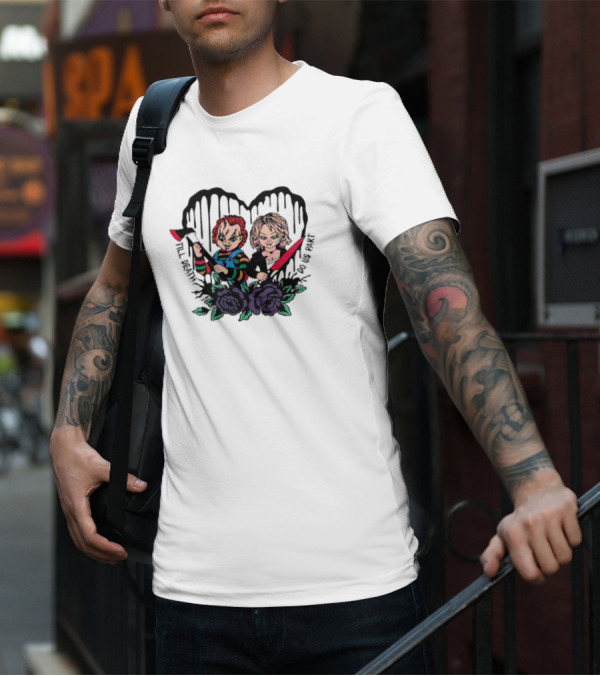 Chucky And Tiffany Till Death Do Us Part Horror Heart Roses T-Shirt
