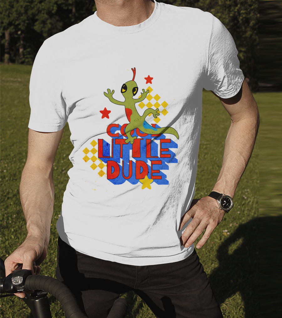 Cool Little Dude Lizard With Stars And Checkerboard T-Shirt