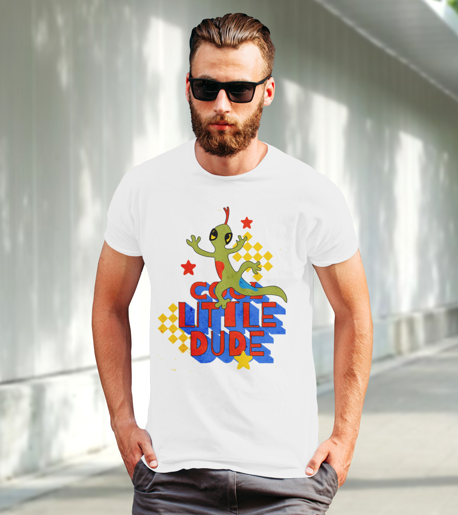 Cool Little Dude Lizard With Stars And Checkerboard T-Shirt