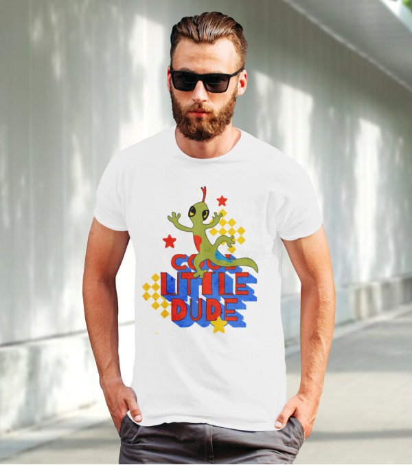 Cool Little Dude Lizard With Stars And Checkerboard T-Shirt