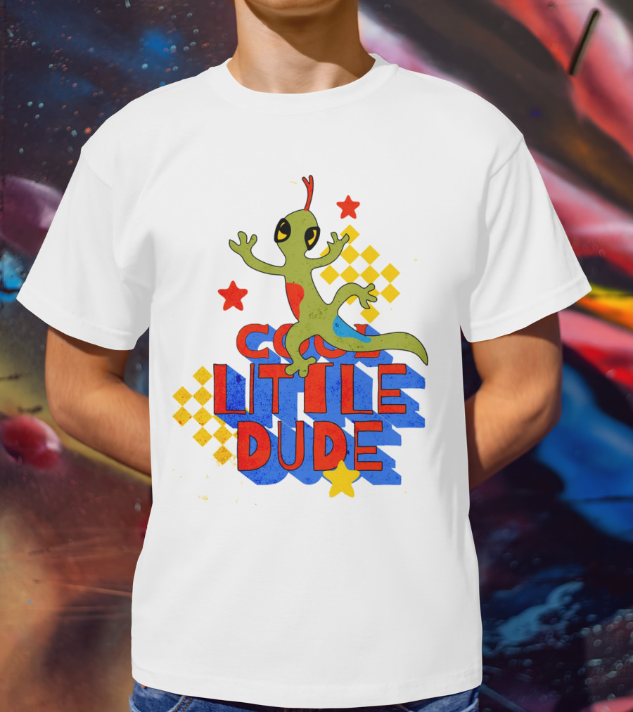 Cool Little Dude Lizard With Stars And Checkerboard T-Shirt