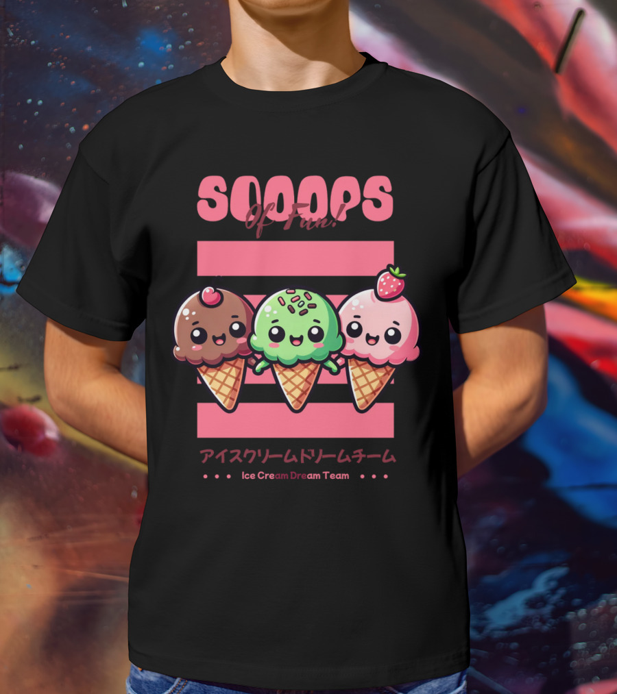 Scoops Of Fun Ice Cream Dream Team Kawaii Cones T-Shirt