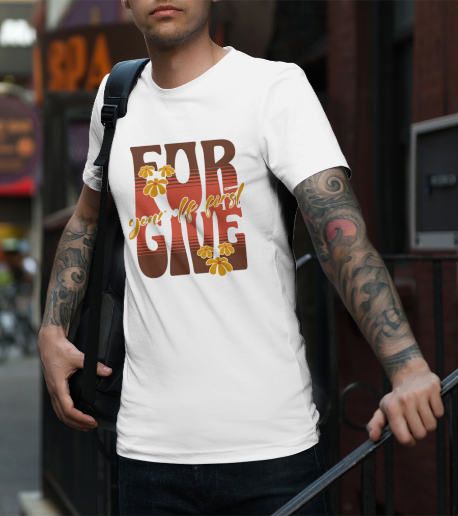 Forgive Yourself First Retro Floral Typography T-Shirt