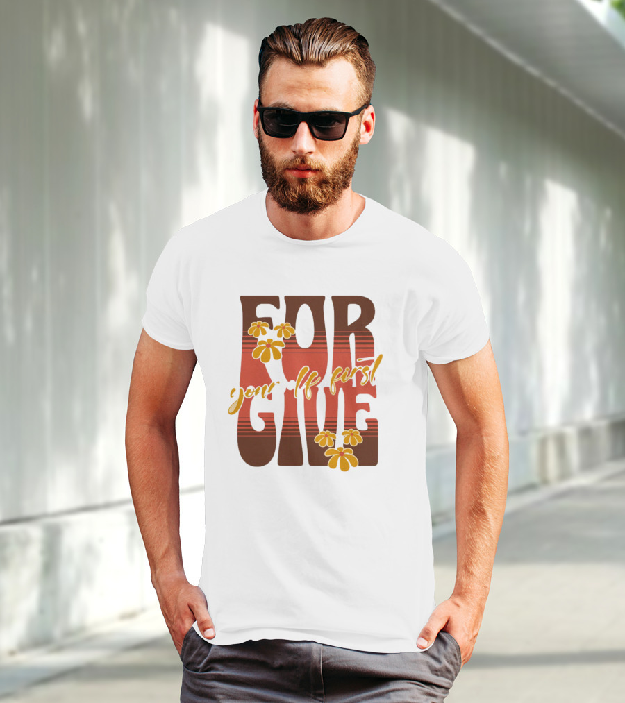 Forgive Yourself First Retro Floral Typography T-Shirt