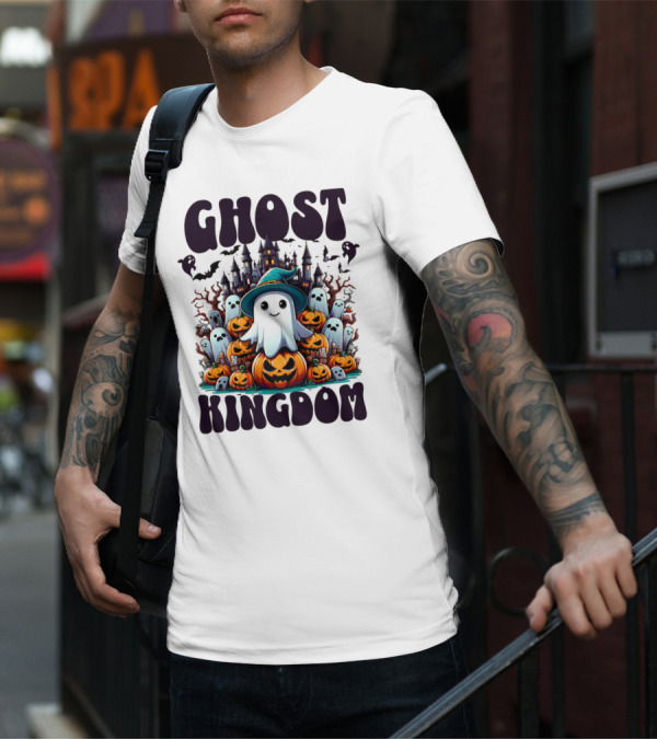 Ghost Kingdom Halloween Ghosts And Pumpkins Witches Hat Haunted Castle T-Shirt