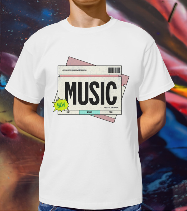 NEW MUSIC LISTENING TO YOUR FAVORITE MUSIC PLAY RECORD STOP KITTLDESIGN T-Shirt