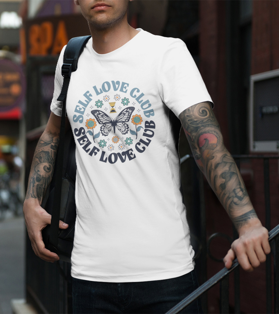 Self Love Club Boho Floral Butterfly With Flowers And Hourglass T-Shirt