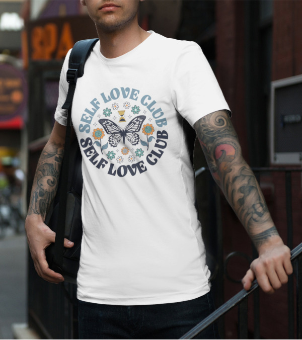 Self Love Club Boho Floral Butterfly With Flowers And Hourglass T-Shirt