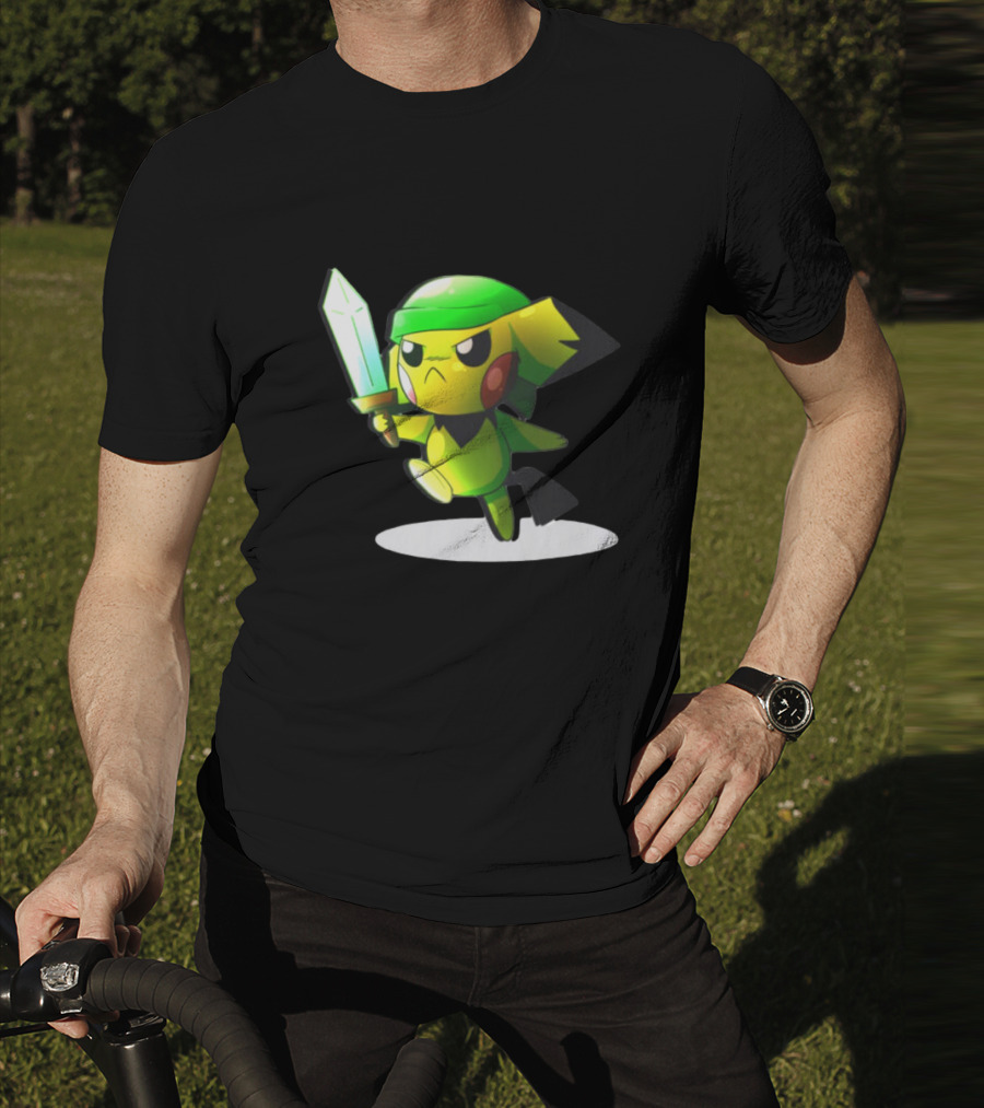 Pikachu Dressed As Link From The Legend Of Zelda With Sword In Hand T-Shirt