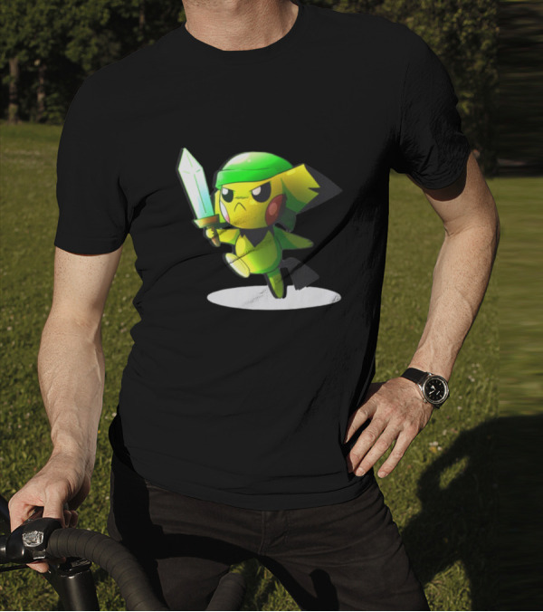Pikachu Dressed As Link From The Legend Of Zelda With Sword In Hand T-Shirt