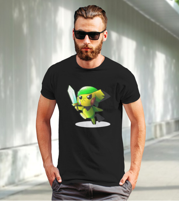 Pikachu Dressed As Link From The Legend Of Zelda With Sword In Hand T-Shirt