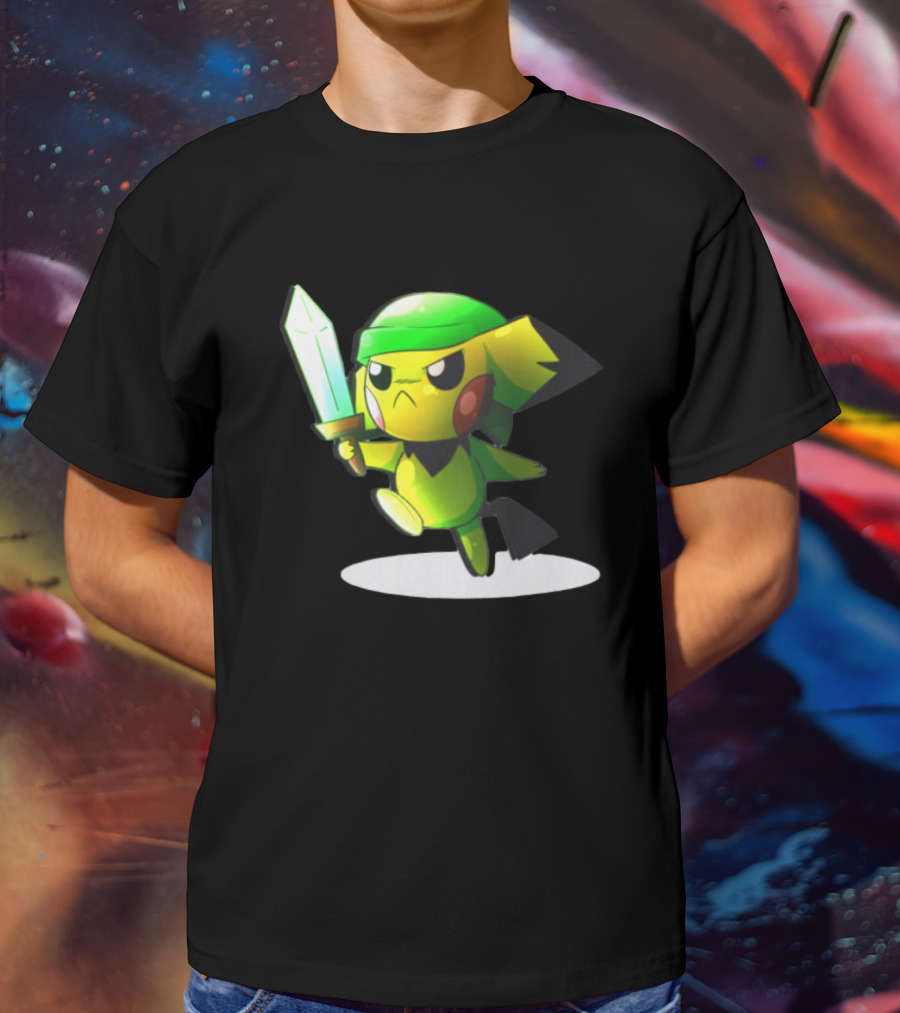 Pikachu Dressed As Link From The Legend Of Zelda With Sword In Hand T-Shirt