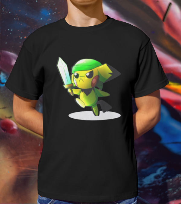 Pikachu Dressed As Link From The Legend Of Zelda With Sword In Hand T-Shirt