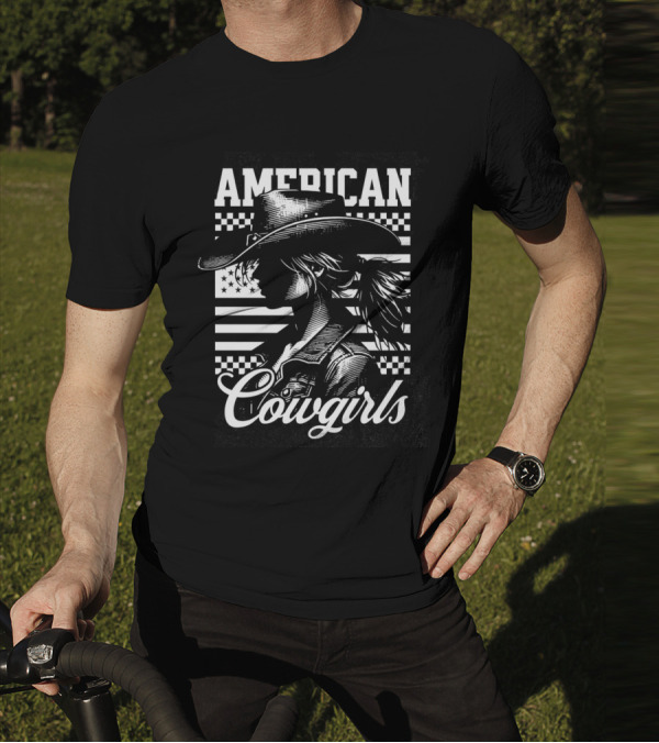 American Cowgirls Vintage Western Style Cowboy Hat Retro Flag T-Shirt
