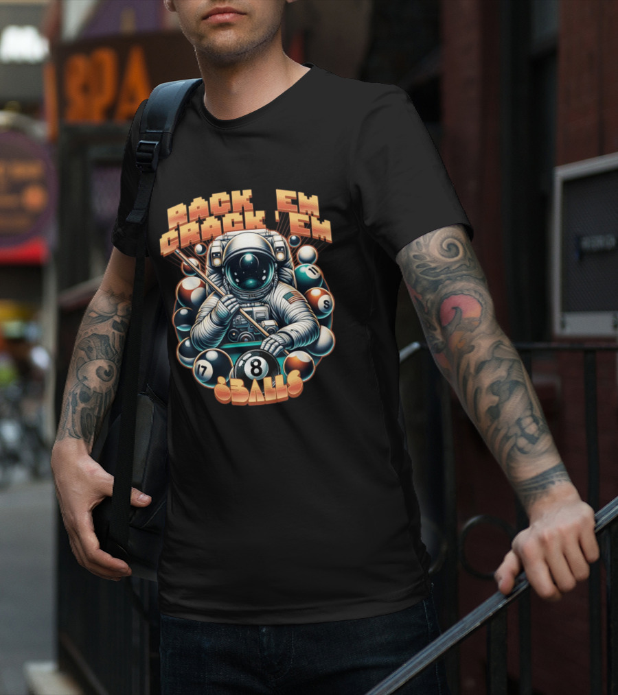 Rack 'Em Crack 'Em 8 Balls Astronaut T-Shirt