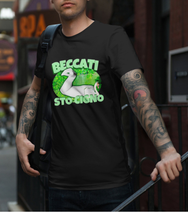 Beccati Sto Cigno Goose Meme - Italian Humor With Green Lake Background T-Shirt