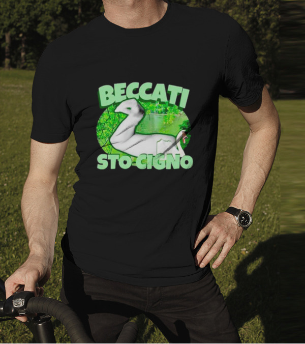 Beccati Sto Cigno Goose Meme - Italian Humor With Green Lake Background T-Shirt