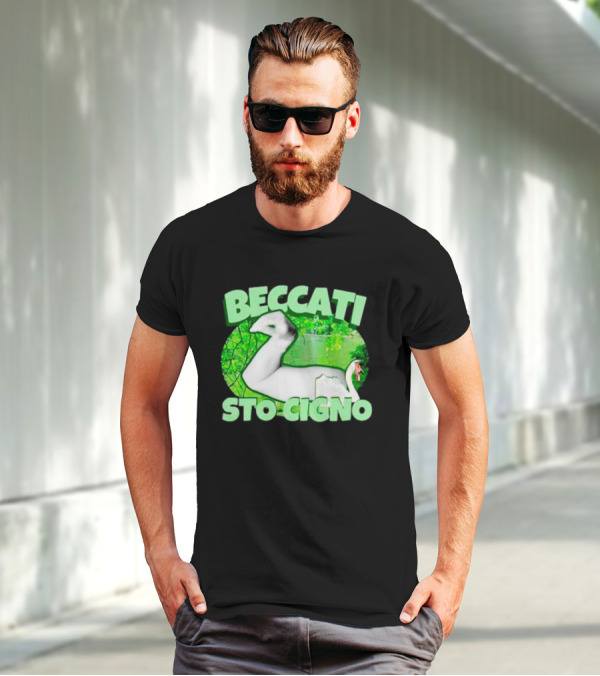 Beccati Sto Cigno Goose Meme - Italian Humor With Green Lake Background T-Shirt