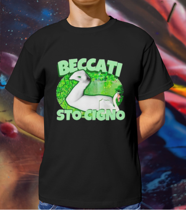 Beccati Sto Cigno Goose Meme - Italian Humor With Green Lake Background T-Shirt
