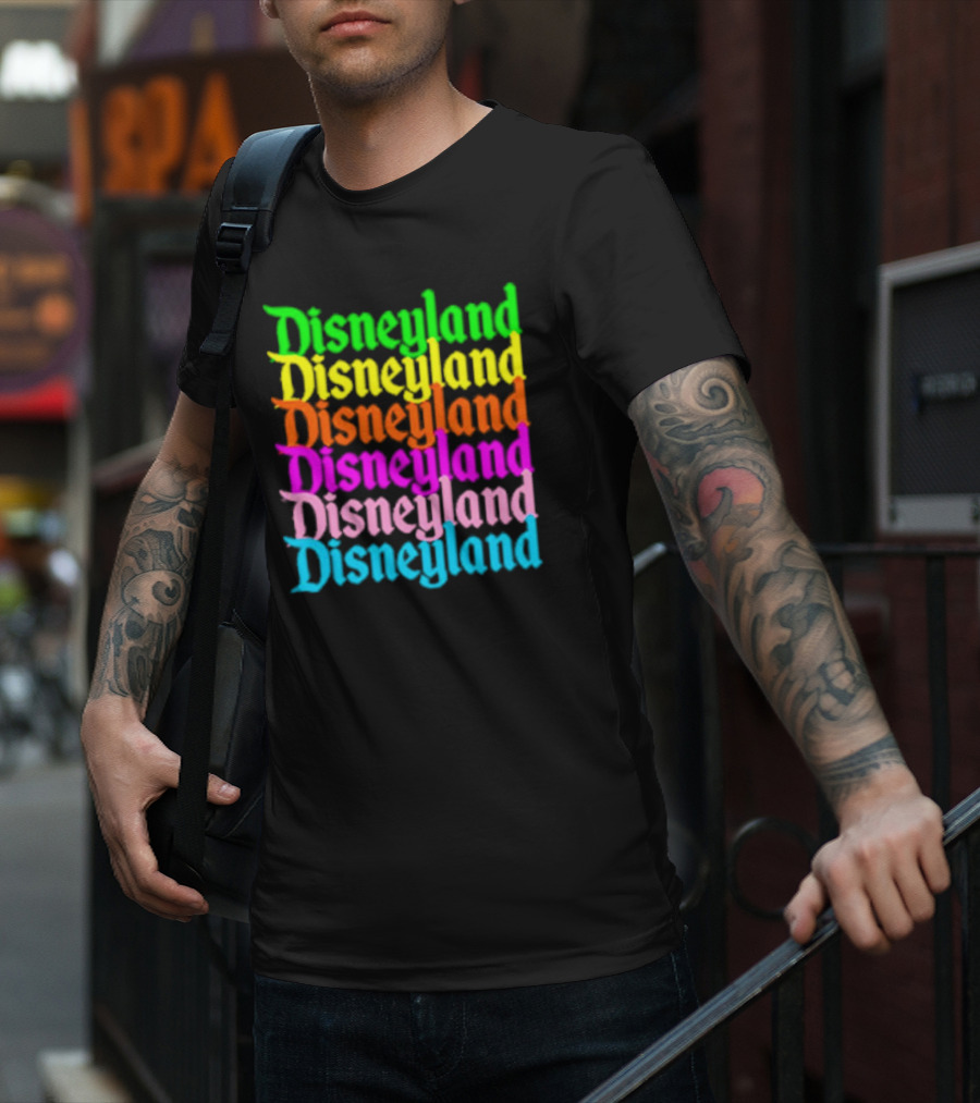 Disneyland Rainbow Multicolor Text Stacked T-Shirt