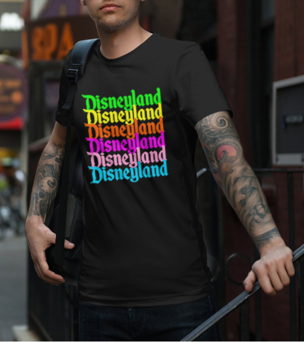 Disneyland Rainbow Multicolor Text Stacked T-Shirt