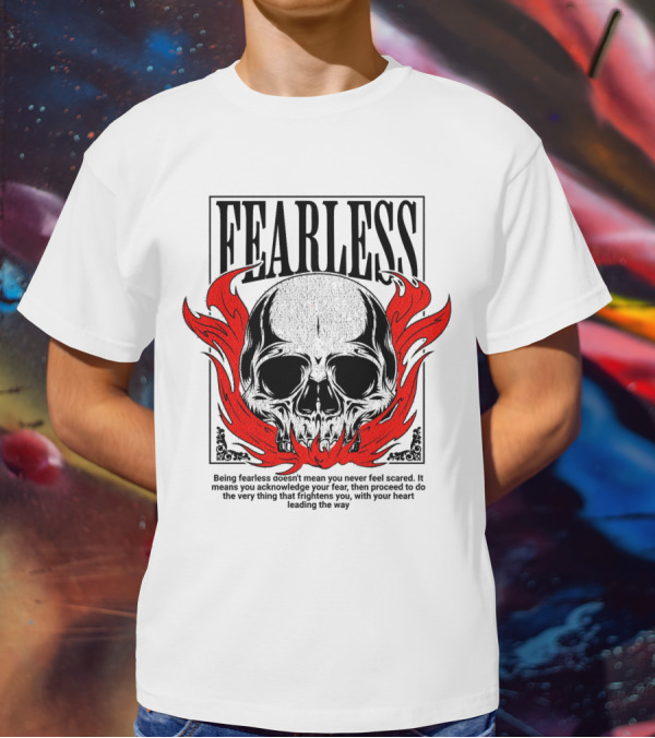 FEARLESS Skull With Red Flames Street Wear T-Shirt